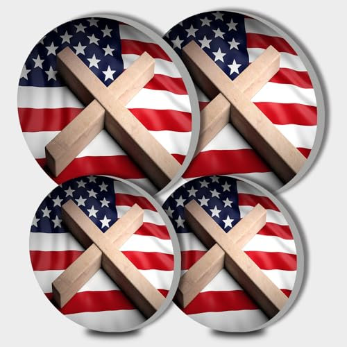 Tucocoo WOODE CROSS Elektroherd Brennerabdeckungen, 4 Stück Runde Herd Brennerabdeckungen 8 Zoll und 10 Zoll Gasherd Brennerabdeckungen Metall Herd Brennerabdeckung Amerikanische Flagge Kochfeld