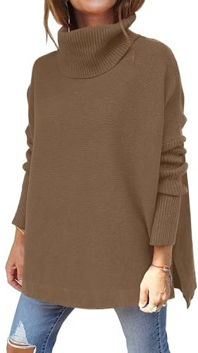 Jhsnjnr Womens Oversized Long Batwing Sleeve Jumper Casual Turtleneck Long Sweaters Knitwear