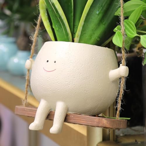 Umikk Pot de Fleurs Suspendu Avec Visage Souriant et Balançoire - Tête Suspendue Mignonne