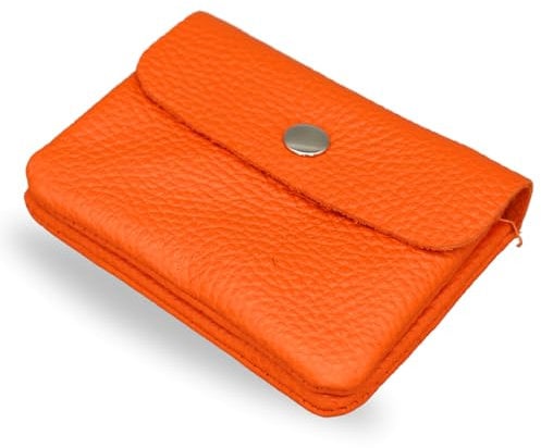 Brise Art Geldbörse Damen Leder Mini Handgemachte Portemonnaie Damen Klein Geldbeutel 2 Fächer Stylisch Verschließbar mit Druckknopf und Zipper Made in Italy (Orange)
