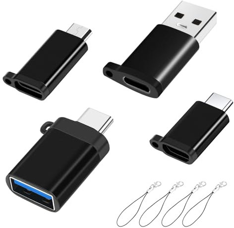 Adaptateur USB C (4 pcs), Type-C mâle vers Micro femelle, Micro mâle vers Type-C femelle, USB3.0 mâle vers Type-C femelle, Type-C mâle vers USB3.0 femelle, avec dragonne, compatible avec Smartphones