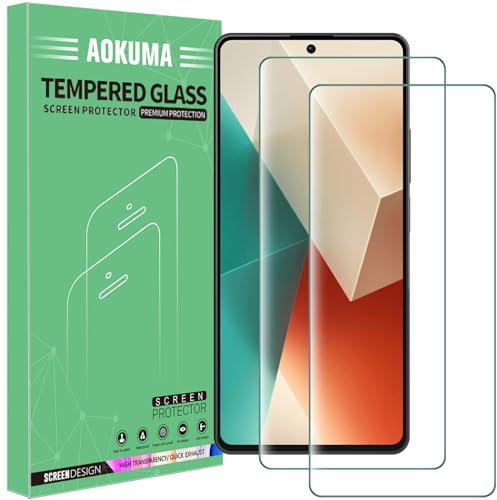 AOKUMA Protector de Pantalla para Xiaomi Redmi Note 14S 4G / Note 13 5G, [2 Unidades] Cristal Templado para Redmi Note 14S Fácil Instalación, Vidrio templado 9H, Sin Burbujas, Alta Definicion