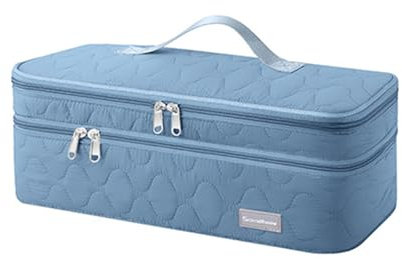 Queen.Y Doppellagige Reise-Tragetasche, Haartrocknerzubehör, Aufbewahrungstasche für Haartrockner, Volumenstyler, blau