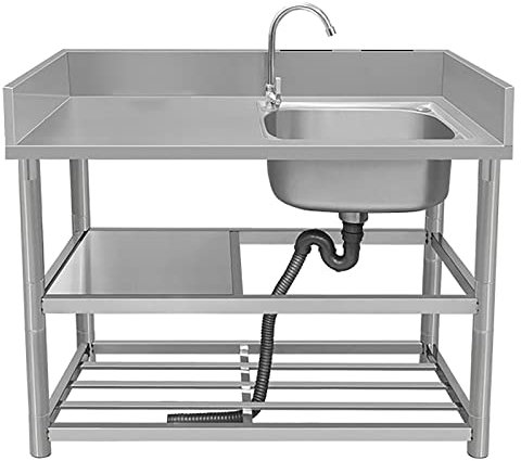 Edelstahl-Küchenspüle, gewerbliche Spüle, Einzelbecken mit Werkbank, doppelten Ablageflächen, Wasserhahn, freistehendes Edelstahl-Einzelbecken für Badezimmer, Restaurant, Bauernhaus (Farbe: R1, Größ