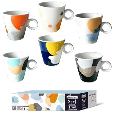 kasaviva Set 6 Tazzine Tazze Caffè in Ceramica senza Piattini Spot