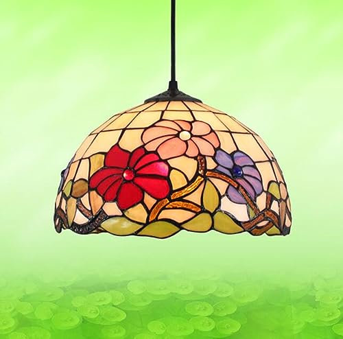 SSNCcNC Tiffany Hängelampe Vintage Europäischen Pendelleuchte Buntglas Glas Rund Esszimmerlampe Pastoral Hängeleuchte Schlafzimmer Wohnzimmer E27 Ø30cm