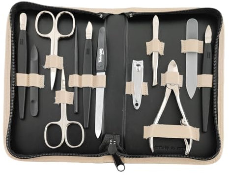 12teiliges Maniküre Set mit Leder-Etui Nagelpflege Solingen* (Beige)