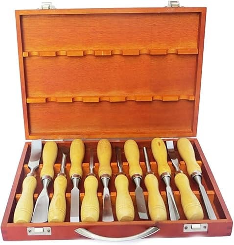 Wood Carving Chisels, 12 Pieces Professional Wood Carving Hand Chisel Set, Carpenter's Tool Set, Wood Turner, DIY Carving in Wooden Storage Box