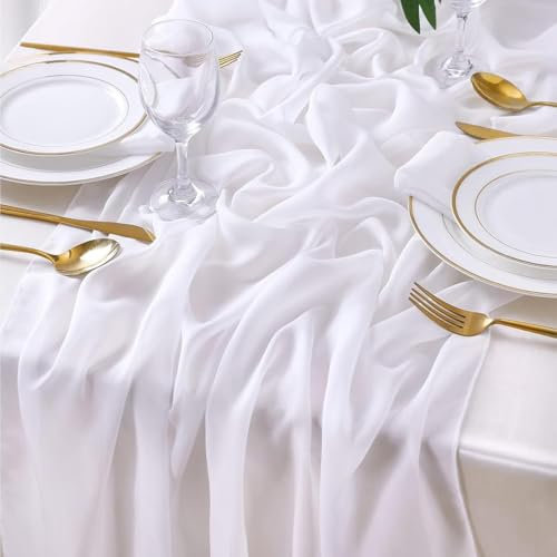 BrillShine Weiß Tischläufer 70x300 cm Chiffon Dünner Transparent Tischläufer Tischband, Edle Tischdeko für Hochzeiten Outdoor Geburtstag Party Küchendekor