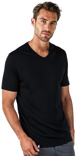 ALPIN LOACKER Merino Shirt Herren Kurzarm I Antischweißshirt I Merinowolle Tshirt I Thermooberteil atmungsaktiv, V-Neck Schwarz XL