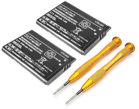 Meigpai Lot de 2 batteries Li-ion rechargeables pour 3DS 2DSXL Compatible avec consoles Nintendo 3DS / 2DS XL LL Grande capacité 1500 mAh + outils en métal