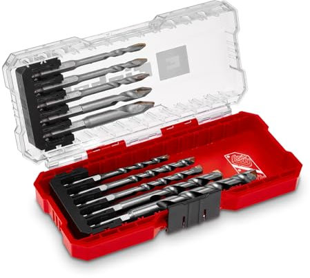 Original Einhell S-CASE 10-tlg. HM-Fliesenbohrer-Set (aus Werkzeugstahl, spezialgeschliffene Hartmetallplatte, Zentrierspitze, Zweifachspirale, E 6.3 Schaft inkl. Aufbewahrungsbox)