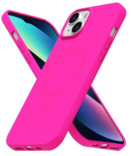LoeoeL for iPhone 13 Mini/ 12 Mini Case Silicone Mag Safe, Compatible with Magsafe Ultra Slim Thin Magnetic Phone Case for Women Girls, Soft Rubber Gel Matte TPU Solid Color Minimalist Cover, Hot Pink