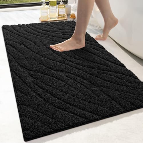 DEXI Tapis Salle de Bain 61 x 92 cm, Ultra Absorbant, Doux et Antidérapant, Lavable en Machine pour Baignoire, Douche, Toilettes, Noir