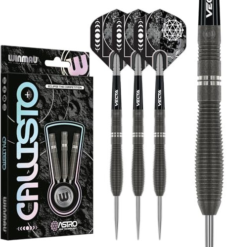 WINMAU Darts Callisto 24g 90% Professionelles Wolfram Dartpfeile-Set mit Stahlspitze mit Dart Flüge und Dartschäfte