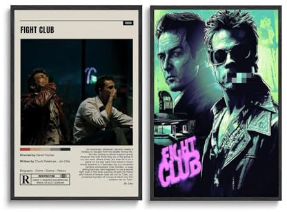 LJXOSKMK Poster Fight Club, 30 x 45 cm, klassische Vintage-Film-Wandkunst für Schlafzimmer, Wohnzimmer, Flur, Küche, Büro, 2 Stück