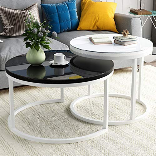Ensemble de 2 tables basses gigognes rondes modernes pour salon, petits espaces, cadre en métal et verre trempé