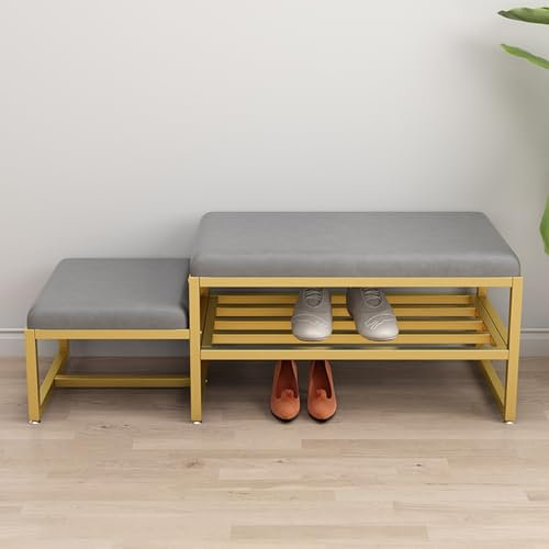 ZIGTUEI Schuhbank Mit Gepolstertem Sitz, Schuhregal Mit Sitzbank, Schuhbank Mit Sitzfläche, Garderobenbank, Platzsparende Schuhbank, für Wohnzimmer, Flur, Schlafzimmer(Gold,120x45cm/47.2x17.7in)