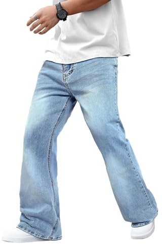GINGTTO Jeans Baggy Homme Straight Pantalon Large Tapered Elastique Bootcut Jean Blau 32W30L