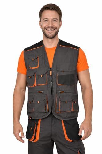 BWOLF ATLAS – Gilet Da Lavoro Uomo Multitasche, Resistente E Pratico, Grigio/Arancione XL
