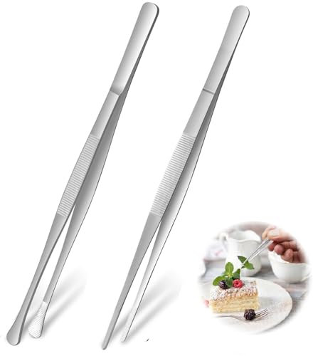 304 Acero Inoxidable Pinzas de Cocina Profesionales,2 Pcs 250 cm Pinzas de Cocina Acero Inoxidable Pinzas Chef Pinzas Barbacoa para Horneado, Barbacoa y Cocinar