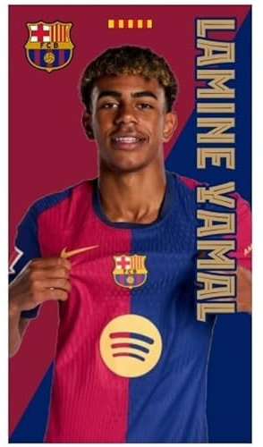 Barcelona FC Strandtuch aus Mikrofaser, Design Lamine Yamal, Pedri und Wappen, 70 x 140 cm (Lamine Yamal 01)