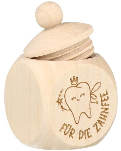 Spruchreif | Holzdöschen Für die Zahnfee | Runde Zahndose aus Buchenholz mit Schraubdeckel & Gravur (Zahn) | Erinnerung an den ersten Zahn | 6 x 4 cm