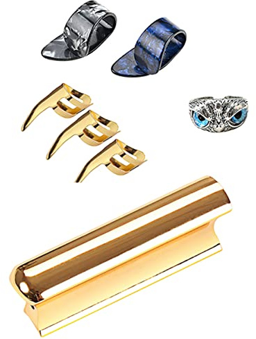 Levemolo 1satz Metal Gitarren Slide Bar Mit Finger Und Daumenpicks Gitarre Und Langlebige Materialien Für Professionelle Musiker Und Verbessert Gitarre