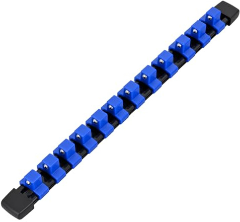 GOOACC Socket Organizer ABS Socket Holder 1/2 Inch Drive Socket Rail Holders Stores up 12 Clips x 1/2 Impact Sockets Organizers Rails for Tool Box Drawer, 1 Piece Blue
