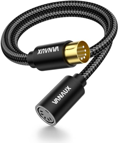 VANAUX MIDI Extension Cable Male to Female 5-Pin MIDI Cable Compatible with MIDI Keyboard, Keyboard Synth, Rack Synth, Sampler, External Sound Card, Sound Source and More-Black (1FT/0.3M)
