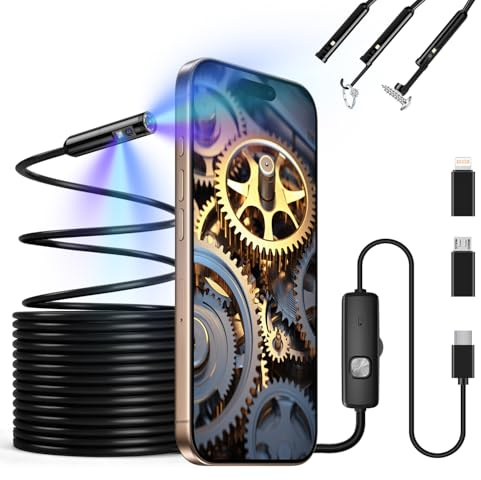 Endoskopkamera med ljus, 1920P HD dubbellins inspektionskamera mobiltelefon med 8 lysdioder, ingen WLAN endoskopkamera, vattentät IP67-rörkamera, kanalkamera för bilreparation, ventilationsrör 5 m