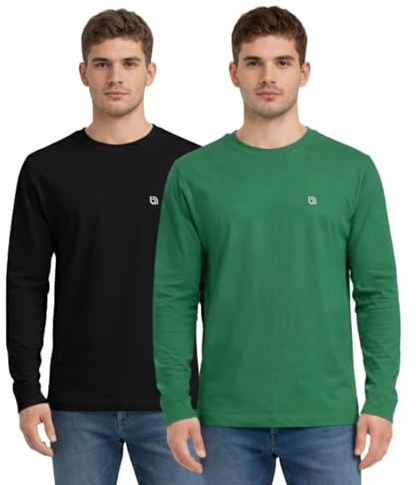 Bahob® 2 Pack Men's Long Sleeve T-Shirt Top Round Neck Full Sleeve T-Shirt Soft Cotton S-XXXL