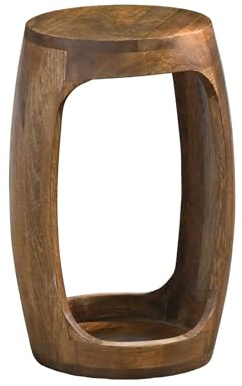 FineBuy Beistelltisch Mango Massivholz rund 30cm - Kleiner Runder Couchtisch mit offenem Fach - Handgefertigter Wohnzimmertisch im modernen Design aus Echtholz