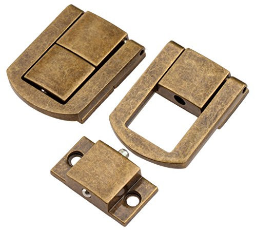 5Pcs 1.18x 0.94 Antique Brass Hasp Wood Chest Lock Latch Clasp with Screws for Jewellery Box Suitcase Decoration, Antique Brass