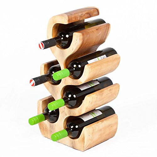LEBENSwohnART BOTOL Weinregal, Suar Massivholz, Holz Flaschenhalter H50cm | Freistehende Aufbewahrung für Weinflaschen aus massivem Suarholz mit dekorativer Holzstruktur für Küche, Esszimmer oder Bar