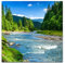 Paul Sinus Art Leinwandbilder | Bilder Leinwand 60x60cm wunderschöne Landschaft mit Bergen, Wald und Bach