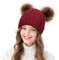 Arctic Paw Damen Wintermütze Zopfmuster Beanie für Frauen Kunstfell Pompon Ohren, burgunderfarben, Einheitsgröße