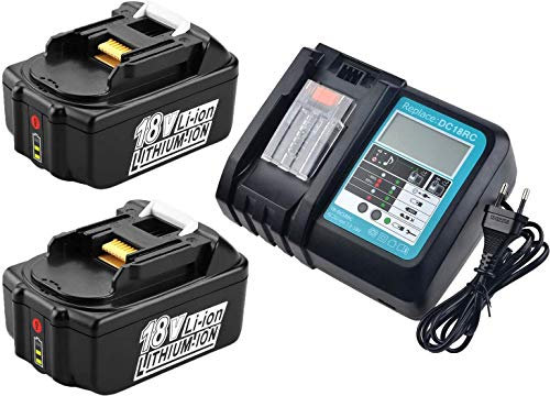2X BL1850B Akku 18V 5,0Ah mit Ladegerät DC18RC Ersatzakkus für Makita BL1830 BL1840 BL1850, Makita dlm431z dur181z DUC353Z DUC302Z DLM380Z, Makita Radio DMR110 DMR104 dmr107 DMR112