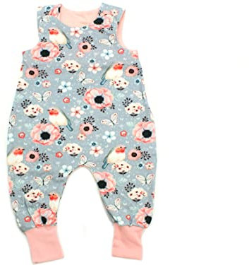 Kleine Könige Baby Strampler Mädchen Baby Body · Modell Vogel Blumen Birds grau, altrosa · Ökotex 100 zertifiziert · Größen 50/56