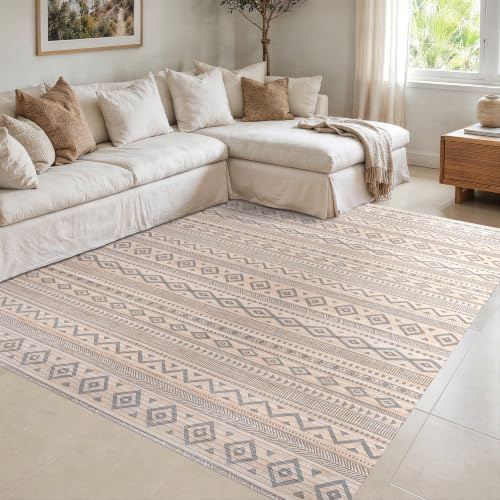 STORESDECO - Tapis Antidérapant en Bambou Naturel Idéal pour Le Salon, Le Couloir, La Salle De Bain... Effet Parquet ! Disponible en Grandes Tailles | Gris Ethnique, 60 cm x 90 cm