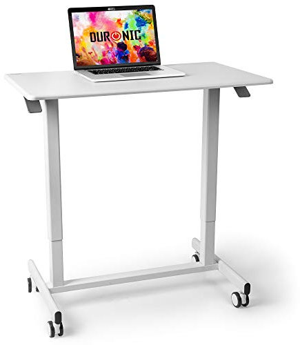 Duronic TM03T Schreibtisch | Tisch 88 x 50 cm | Manuell höhenverstellbar bis 107 cm | 15 kg Belastbarkeit | Pneumatische Bedienung stufenlos | Tischbein mit Rollen | Computertisch Home Office