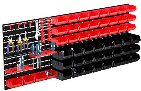 72 Piece Plastic Storage Bin Set with Wall Panels Tools Organiser Storage Bin Board Set Garage, Wall Mounted Drawers Bins Workshop Parts Rack, for Hardware Crafts Office Supplies