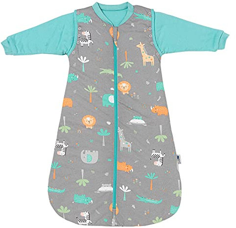 schlummersack Baby Schlafsack Neugeboren ganzjährig 56 cm Safari | Babyschlafsack mit Ärmel abnehmbar | Ganzjahres Schlafsack Baby 2.5 Tog | Newborn Schlafsack Baby ganzjährig Reißverschluss