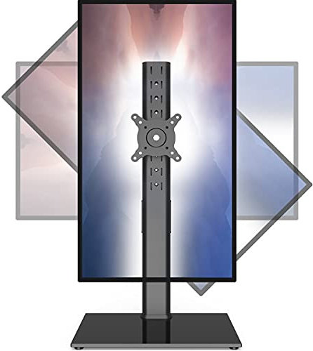 Einzelner Monitorständer, freistehend, 27-43 Zoll (68-109 cm), gebogener Bildschirm-Monitor-Halterung, gehärtetes Glas, Basis, verstellbare Bewegung, 360 ° Tragfähigkeit, 35 kg HT05B-003