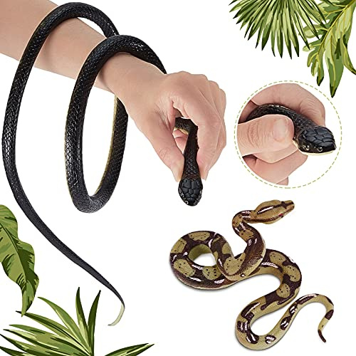 Skylety 2 Gummischlangen Realistische Scherzartikel Große, Lebensechte Pythons für Gartendekorationen Gruselige Halloween-Partydekorationen, 15 cm und 135 cm