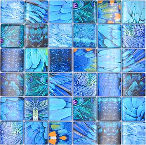 Mosaikfliese Glasmosaik Bird blau türkis Fliesenspiegel Küche MOS78-W78