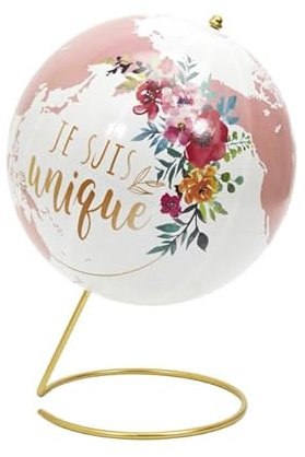 Globe Terrestre Déco Girly 29cm Blanc & Rose