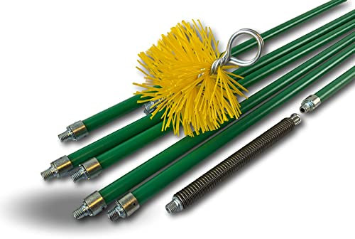 Professionelles Reinigungsset für Kamin- und Rauchkanäle | Synthetischer Schornsteinbesen | Ø 125 mm | 8 m mit 6 selbstverriegelnden Stangen Ø 18 mm | Kibros 5KIT125N