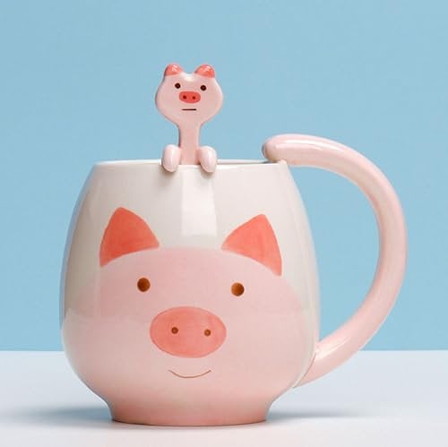 Xfeyaqlo Tazza Maiale con Cucchiaino, Microonde, Maialino - Colazione, Latte, Caffè - Regali per Famiglia e Amici