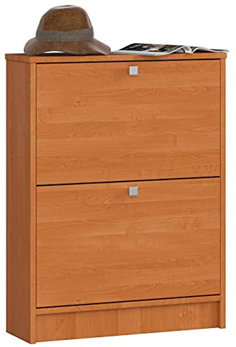 AKORD Schuhschrank mit 2 Schuhkippern | Schuhkipper | Schuhregal geschlossen | Schuhbank | Schuhaufbewahrung | B60 x H80 x T20 cm, Gewicht 21 kg | Farbe Erle